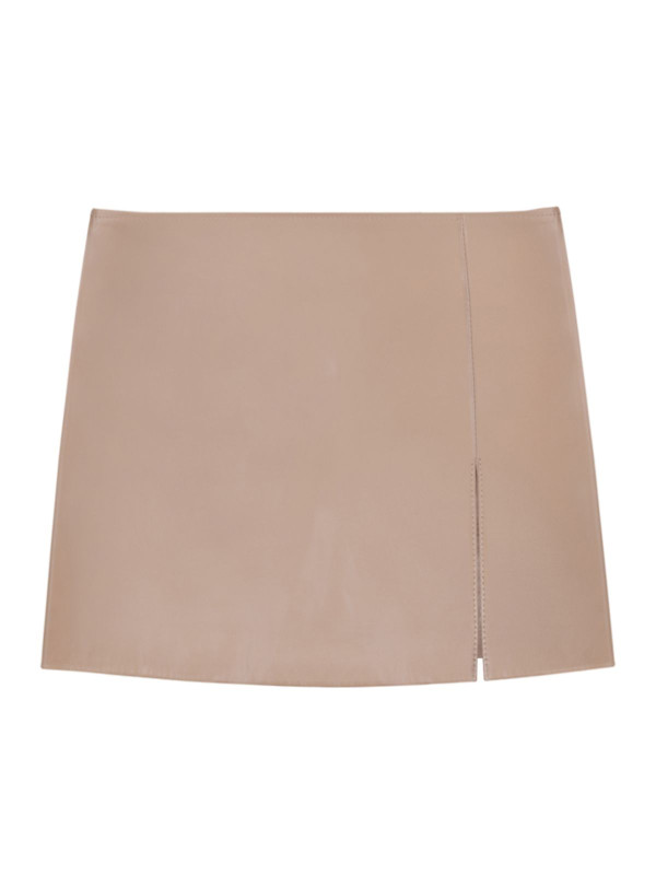 SIDE-SLIT MINI LEATHER SKIRT