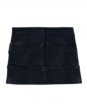 Belted leather mini skirt