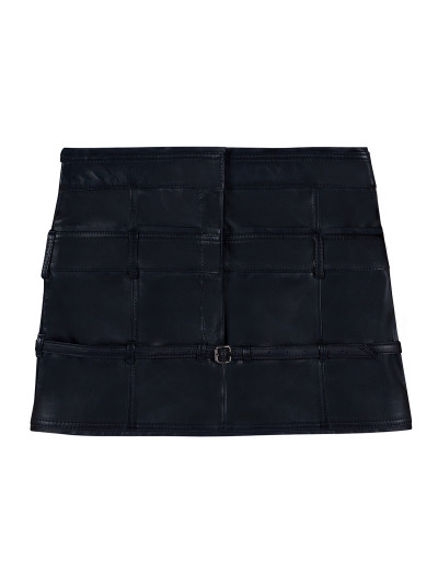 Belted leather mini skirt