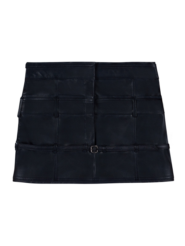 Belted leather mini skirt