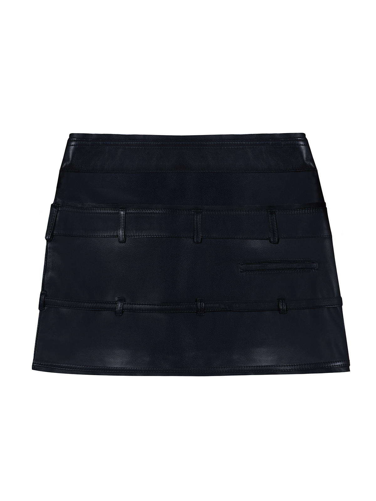 Belted leather mini skirt