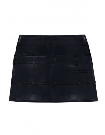 Belted leather mini skirt