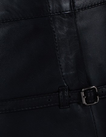 Belted leather mini skirt